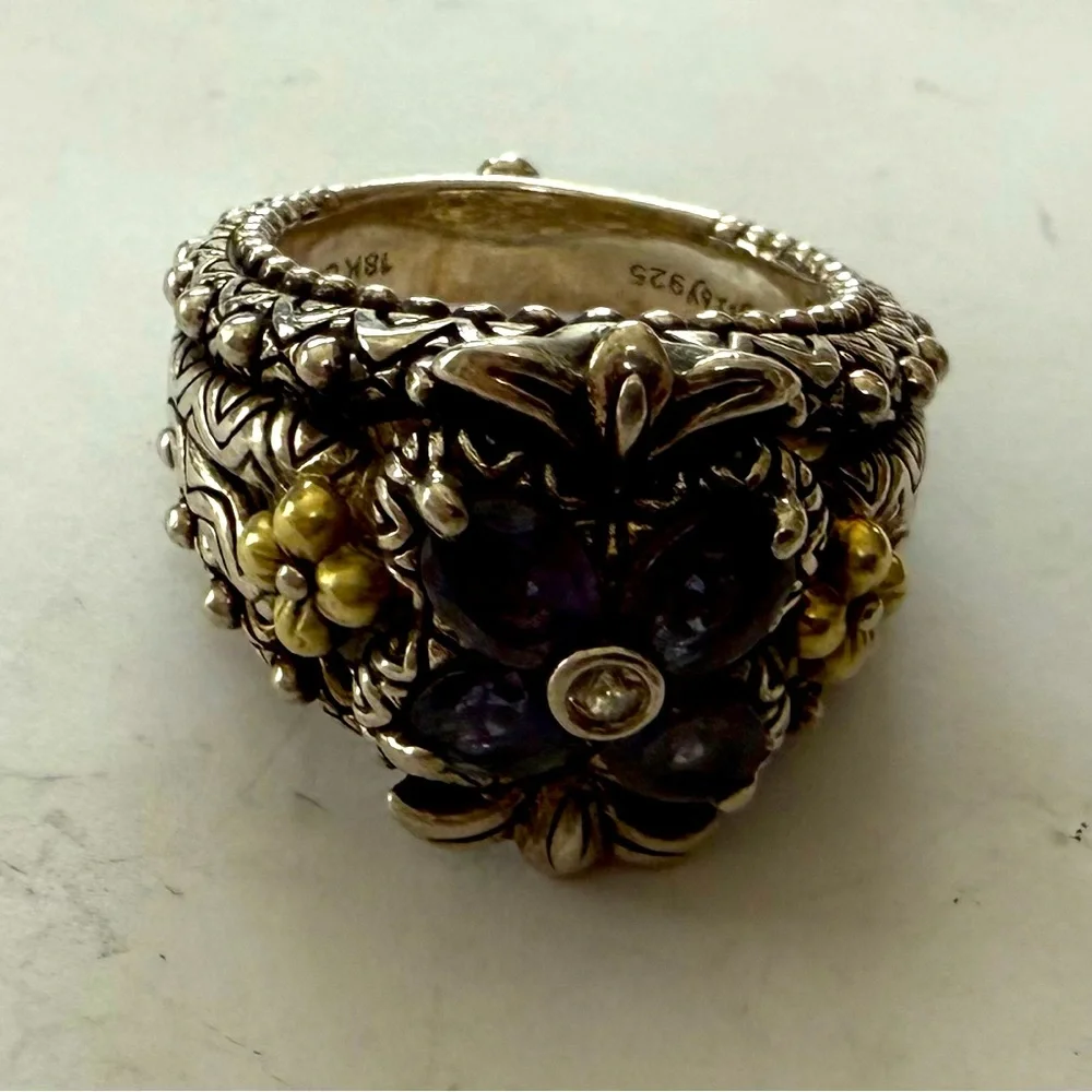 BARBARA BIXBY Sterling & 18K Gold Tanzanite Ring    Size 6